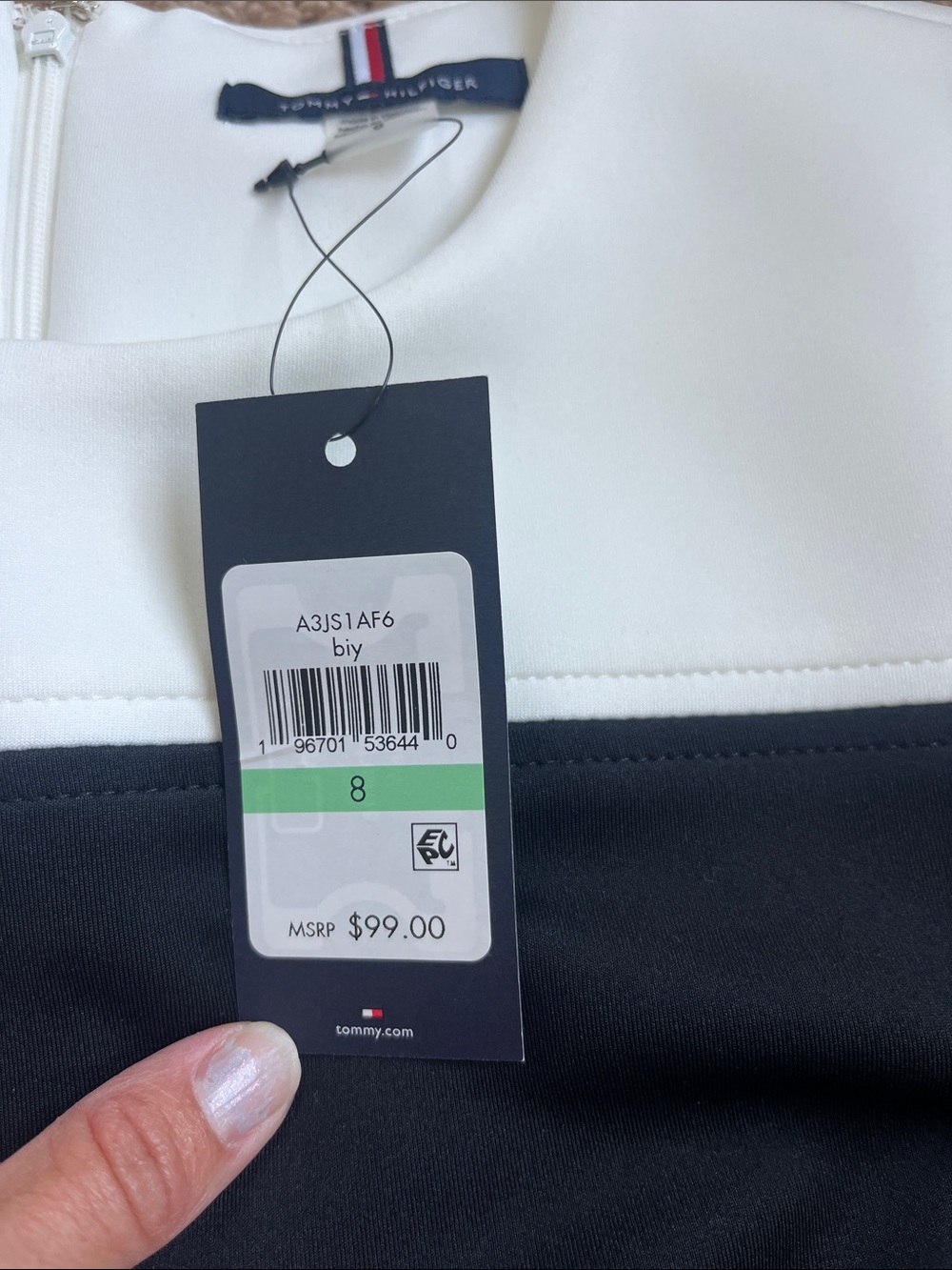 Tommy Hilfiger Black and White Colorblock Sheath Dress with Side Button Trim - Picture 8 of 11